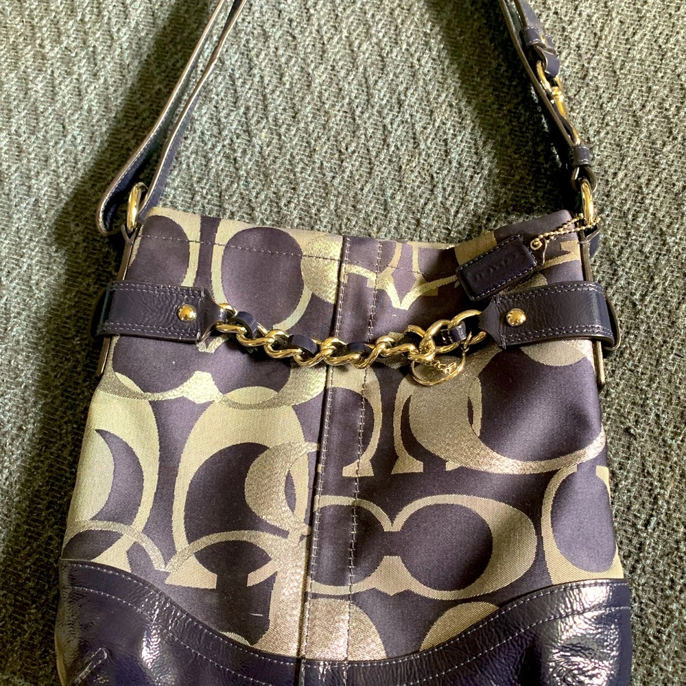 Blue and silver coach bag!  Carried twice